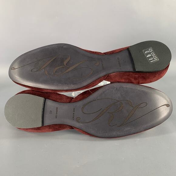 ROGER VIVIER Size 10 Burgundy Silver Buckle Suede Flats - Picture 6 of 8